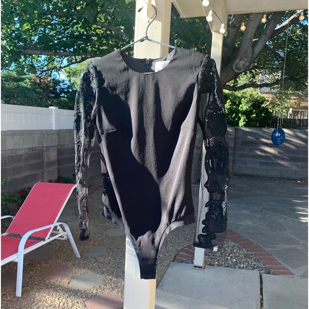 Misha black leotard with lace sleeves size 2